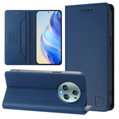 Honor Magic5 Pro Dual-Folded Magnetic Suction RFID Blocking PU Leather Wallet Phone Case with Card Slots, Cash Pocket, Kickstand, Full Protective Flip Cover