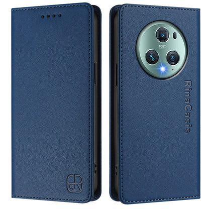 Honor Magic5 Pro Dual-Folded Magnetic Suction RFID Blocking PU Leather Wallet Phone Case with Card Slots, Cash Pocket, Kickstand, Full Protective Flip Cover