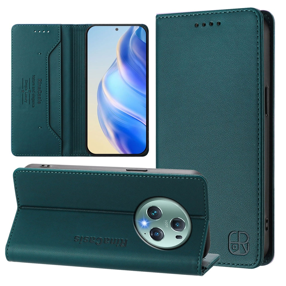 Honor Magic5 Pro Dual-Folded Magnetic Suction RFID Blocking PU Leather Wallet Phone Case with Card Slots, Cash Pocket, Kickstand, Full Protective Flip Cover