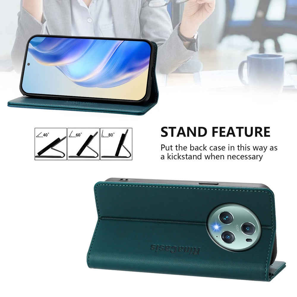 Honor Magic5 Pro Dual-Folded Magnetic Suction RFID Blocking PU Leather Wallet Phone Case with Card Slots, Cash Pocket, Kickstand, Full Protective Flip Cover