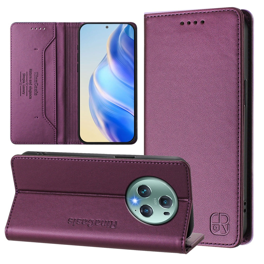 Honor Magic5 Pro Dual-Folded Magnetic Suction RFID Blocking PU Leather Wallet Phone Case with Card Slots, Cash Pocket, Kickstand, Full Protective Flip Cover