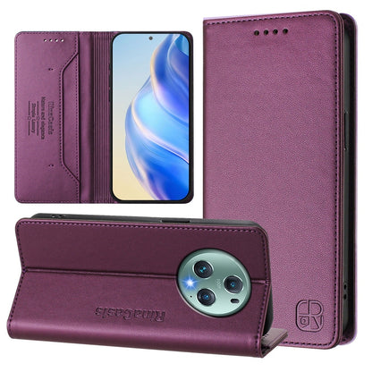 Honor Magic5 Pro Dual-Folded Magnetic Suction RFID Blocking PU Leather Wallet Phone Case with Card Slots, Cash Pocket, Kickstand, Full Protective Flip Cover