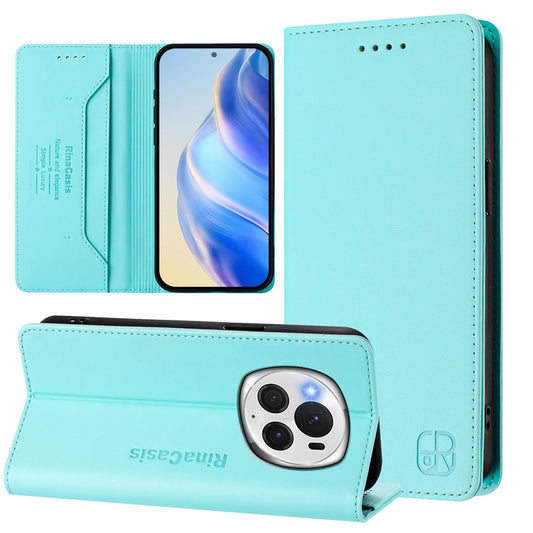 Honor Magic6 Pro Dual-Folded Magnetic Suction RFID Blocking PU Leather Wallet Phone Case with Card Slots, Cash Pocket, Kickstand, Full Protective Flip Cover