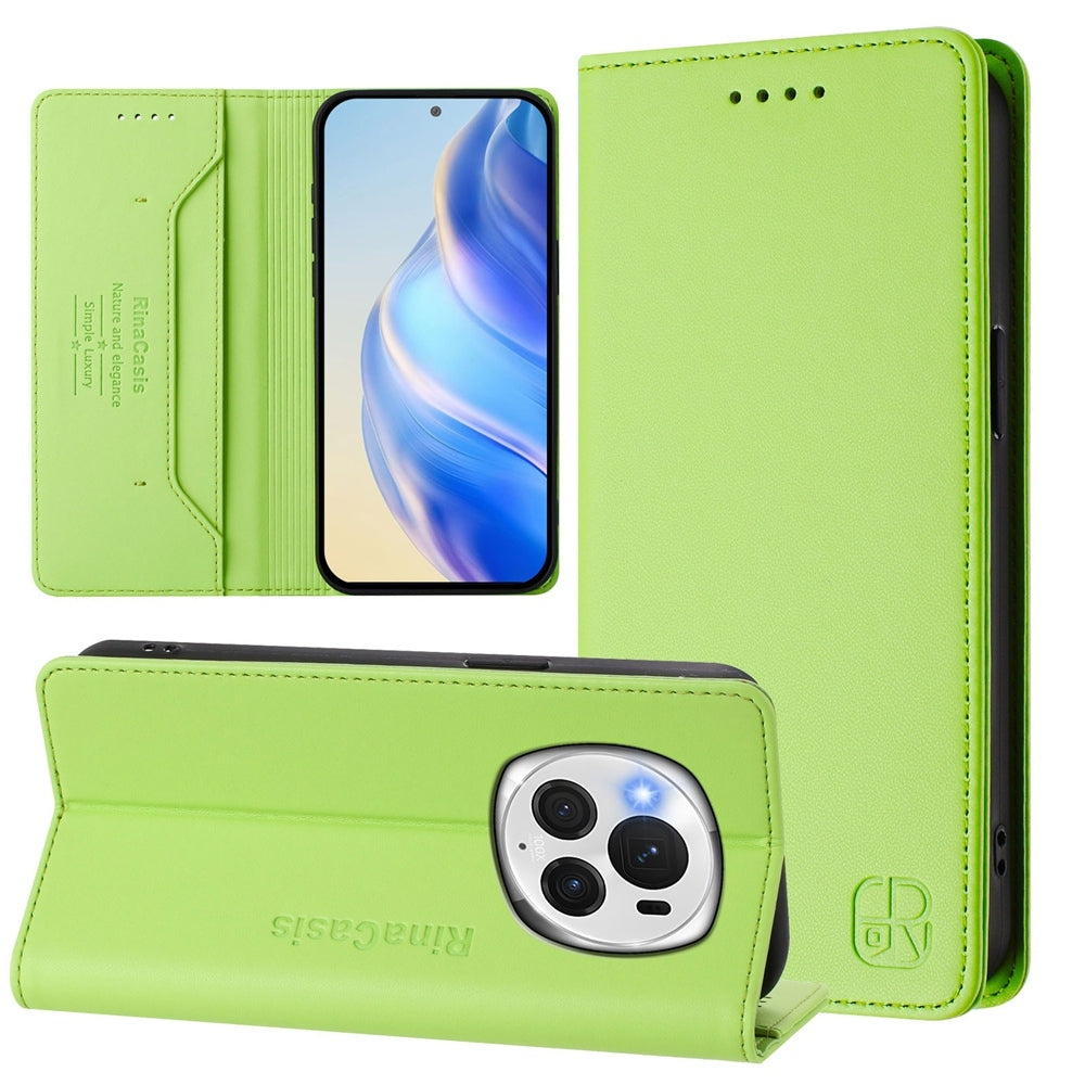 Honor Magic6 Pro Dual-Folded Magnetic Suction RFID Blocking PU Leather Wallet Phone Case with Card Slots, Cash Pocket, Kickstand, Full Protective Flip Cover