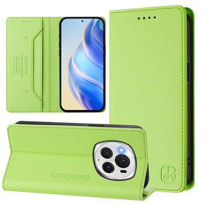 Honor Magic6 Pro Dual-Folded Magnetic Suction RFID Blocking PU Leather Wallet Phone Case with Card Slots, Cash Pocket, Kickstand, Full Protective Flip Cover