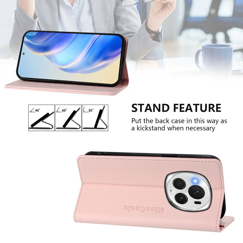 Honor Magic6 Pro Dual-Folded Magnetic Suction RFID Blocking PU Leather Wallet Phone Case with Card Slots, Cash Pocket, Kickstand, Full Protective Flip Cover