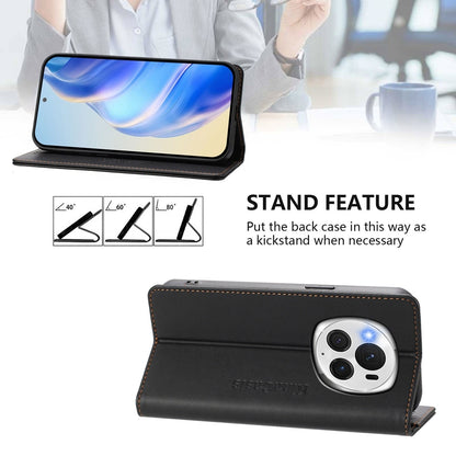 Honor Magic6 Pro Dual-Folded Magnetic Suction RFID Blocking PU Leather Wallet Phone Case with Card Slots, Cash Pocket, Kickstand, Full Protective Flip Cover