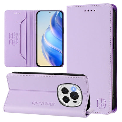 Honor Magic6 Pro Dual-Folded Magnetic Suction RFID Blocking PU Leather Wallet Phone Case with Card Slots, Cash Pocket, Kickstand, Full Protective Flip Cover