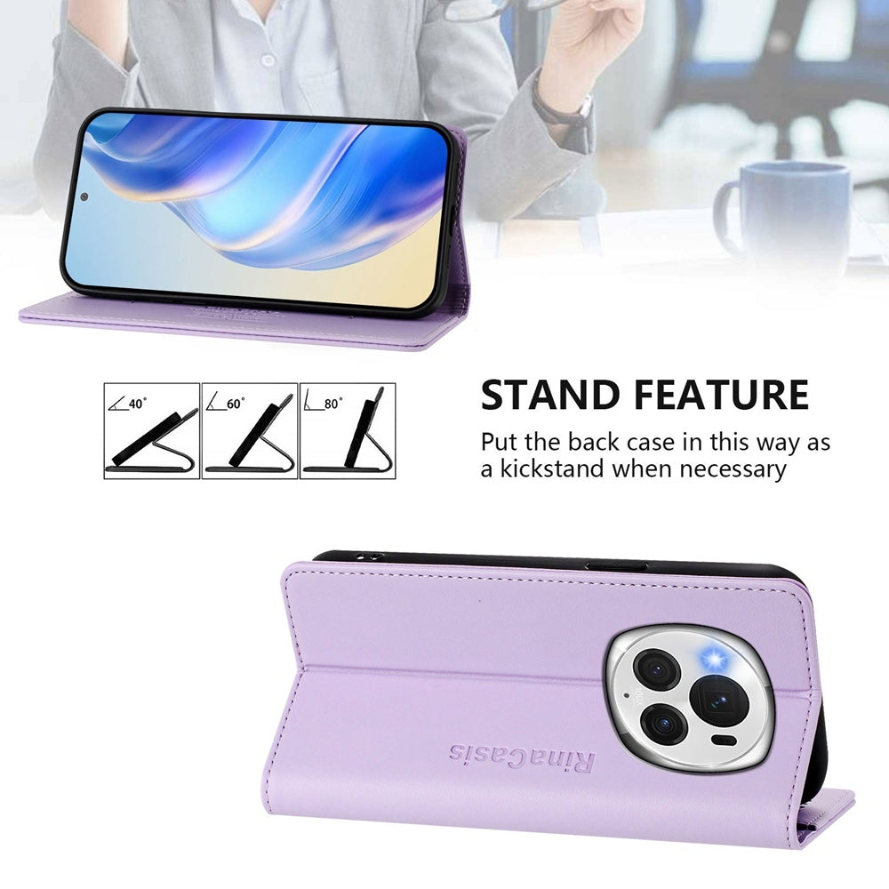 Honor Magic6 Pro Dual-Folded Magnetic Suction RFID Blocking PU Leather Wallet Phone Case with Card Slots, Cash Pocket, Kickstand, Full Protective Flip Cover