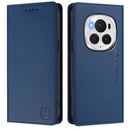 Honor Magic6 Pro Dual-Folded Magnetic Suction RFID Blocking PU Leather Wallet Phone Case with Card Slots, Cash Pocket, Kickstand, Full Protective Flip Cover