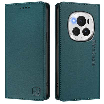 Honor Magic6 Pro Dual-Folded Magnetic Suction RFID Blocking PU Leather Wallet Phone Case with Card Slots, Cash Pocket, Kickstand, Full Protective Flip Cover