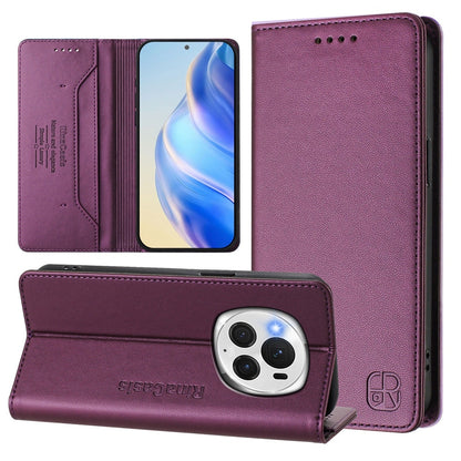 Honor Magic6 Pro Dual-Folded Magnetic Suction RFID Blocking PU Leather Wallet Phone Case with Card Slots, Cash Pocket, Kickstand, Full Protective Flip Cover