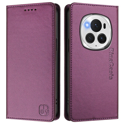 Honor Magic6 Pro Dual-Folded Magnetic Suction RFID Blocking PU Leather Wallet Phone Case with Card Slots, Cash Pocket, Kickstand, Full Protective Flip Cover