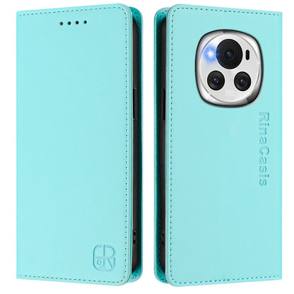 Honor Magic6 Dual-Folded Magnetic Suction RFID Blocking PU Leather Wallet Phone Case with Card Slots, Cash Pocket, Kickstand, Full Protective Flip Cover