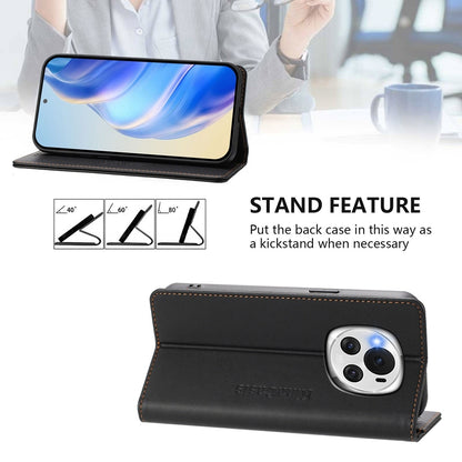 Honor Magic6 Dual-Folded Magnetic Suction RFID Blocking PU Leather Wallet Phone Case with Card Slots, Cash Pocket, Kickstand, Full Protective Flip Cover