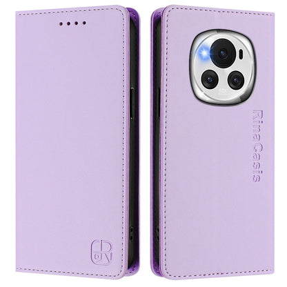 Honor Magic6 Dual-Folded Magnetic Suction RFID Blocking PU Leather Wallet Phone Case with Card Slots, Cash Pocket, Kickstand, Full Protective Flip Cover