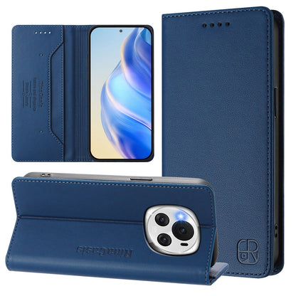 Honor Magic6 Dual-Folded Magnetic Suction RFID Blocking PU Leather Wallet Phone Case with Card Slots, Cash Pocket, Kickstand, Full Protective Flip Cover