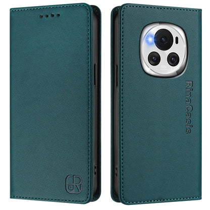 Honor Magic6 Dual-Folded Magnetic Suction RFID Blocking PU Leather Wallet Phone Case with Card Slots, Cash Pocket, Kickstand, Full Protective Flip Cover