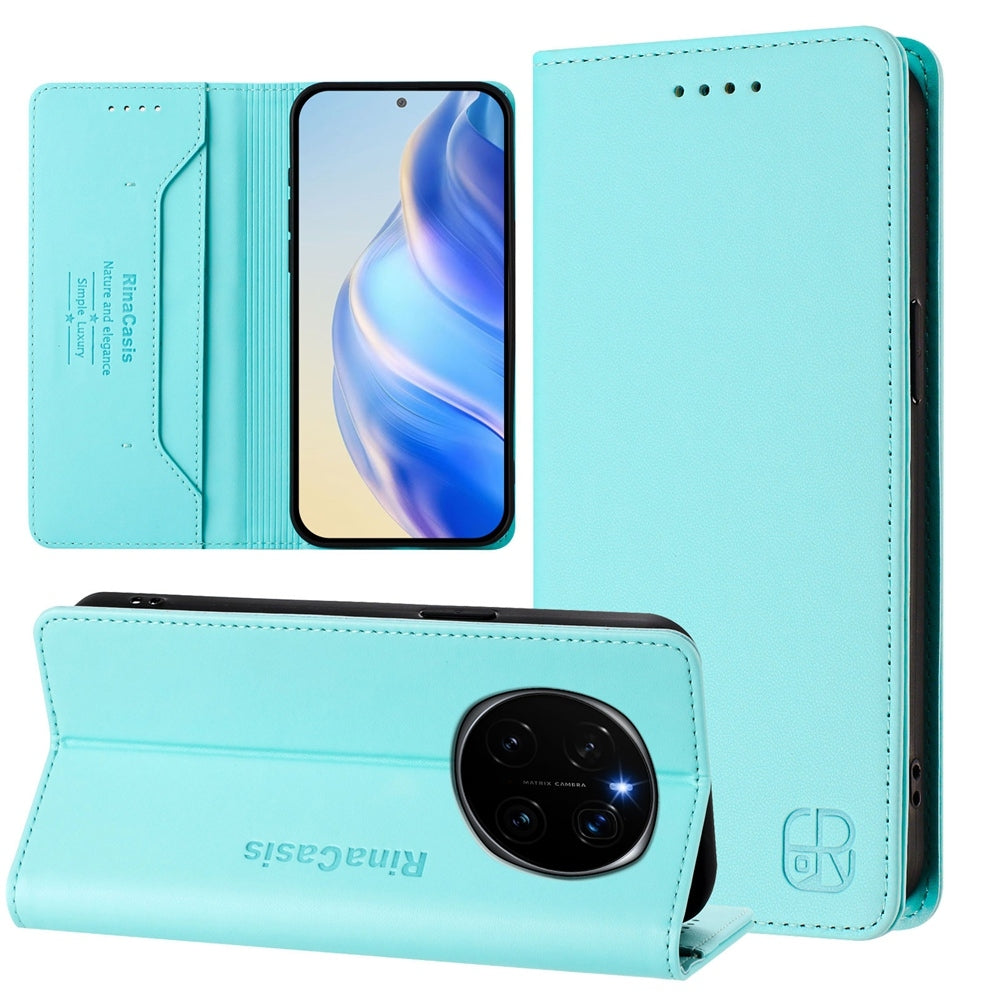 Honor Magic7 Dual-Folded Magnetic Suction RFID Blocking PU Leather Wallet Phone Case with Card Slots, Cash Pocket, Kickstand, Full Protective Flip Cover