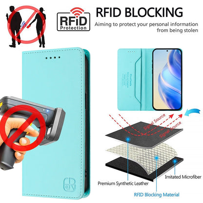 Honor Magic7 Dual-Folded Magnetic Suction RFID Blocking PU Leather Wallet Phone Case with Card Slots, Cash Pocket, Kickstand, Full Protective Flip Cover