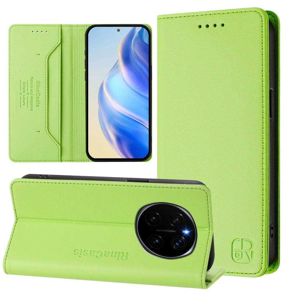 Honor Magic7 Dual-Folded Magnetic Suction RFID Blocking PU Leather Wallet Phone Case with Card Slots, Cash Pocket, Kickstand, Full Protective Flip Cover