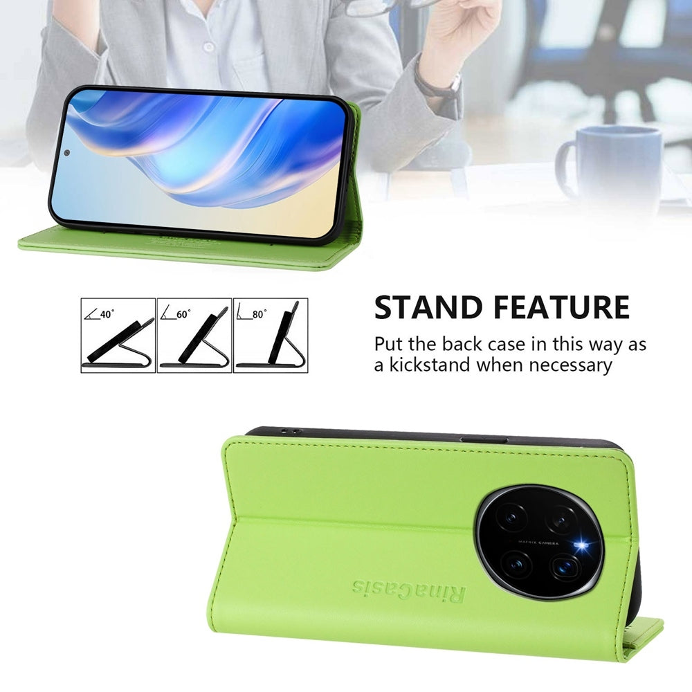 Honor Magic7 Dual-Folded Magnetic Suction RFID Blocking PU Leather Wallet Phone Case with Card Slots, Cash Pocket, Kickstand, Full Protective Flip Cover