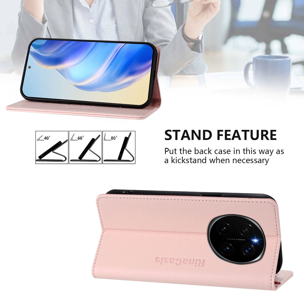 Honor Magic7 Dual-Folded Magnetic Suction RFID Blocking PU Leather Wallet Phone Case with Card Slots, Cash Pocket, Kickstand, Full Protective Flip Cover