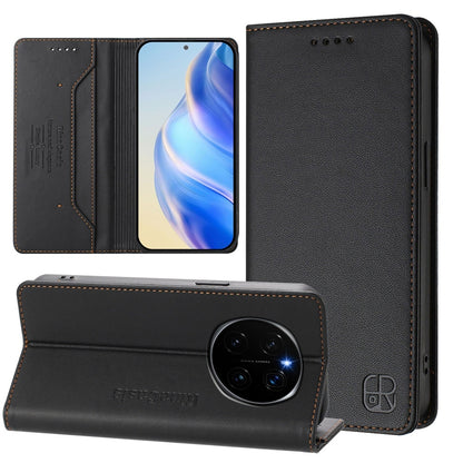 Honor Magic7 Dual-Folded Magnetic Suction RFID Blocking PU Leather Wallet Phone Case with Card Slots, Cash Pocket, Kickstand, Full Protective Flip Cover