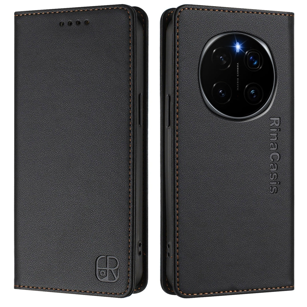 Honor Magic7 Dual-Folded Magnetic Suction RFID Blocking PU Leather Wallet Phone Case with Card Slots, Cash Pocket, Kickstand, Full Protective Flip Cover