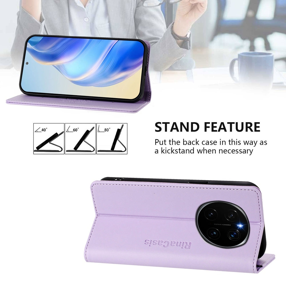 Honor Magic7 Dual-Folded Magnetic Suction RFID Blocking PU Leather Wallet Phone Case with Card Slots, Cash Pocket, Kickstand, Full Protective Flip Cover