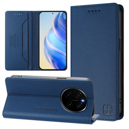 Honor Magic7 Dual-Folded Magnetic Suction RFID Blocking PU Leather Wallet Phone Case with Card Slots, Cash Pocket, Kickstand, Full Protective Flip Cover