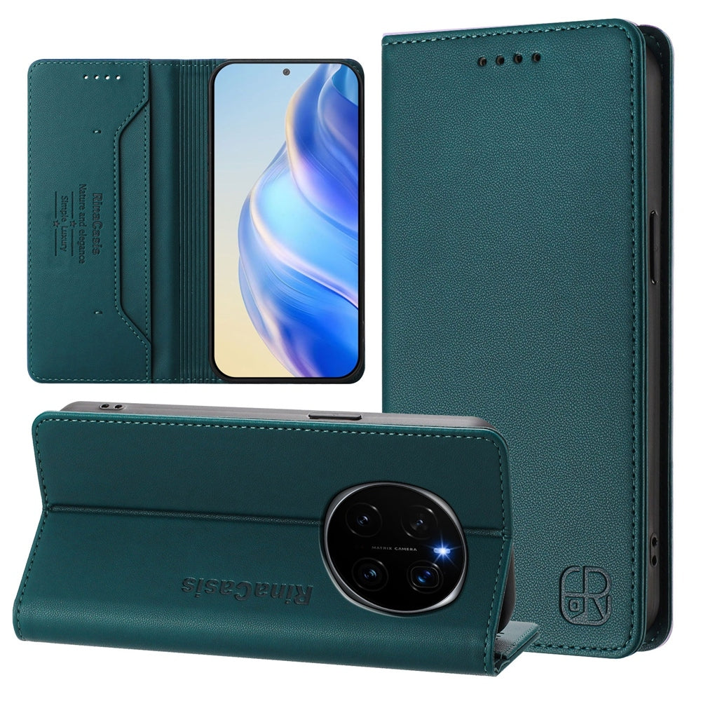 Honor Magic7 Dual-Folded Magnetic Suction RFID Blocking PU Leather Wallet Phone Case with Card Slots, Cash Pocket, Kickstand, Full Protective Flip Cover