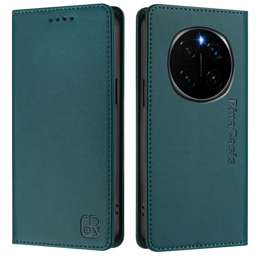 Honor Magic7 Dual-Folded Magnetic Suction RFID Blocking PU Leather Wallet Phone Case with Card Slots, Cash Pocket, Kickstand, Full Protective Flip Cover