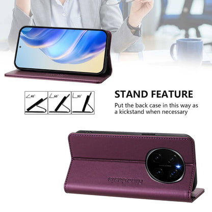 Honor Magic7 Dual-Folded Magnetic Suction RFID Blocking PU Leather Wallet Phone Case with Card Slots, Cash Pocket, Kickstand, Full Protective Flip Cover