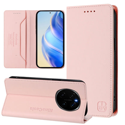 Honor Magic7 Pro Dual-Folded Magnetic Suction RFID Blocking PU Leather Wallet Phone Case with Card Slots, Cash Pocket, Kickstand, Full Protective Flip Cover