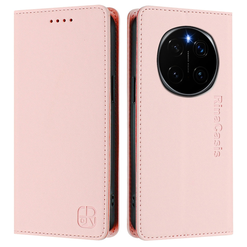Honor Magic7 Pro Dual-Folded Magnetic Suction RFID Blocking PU Leather Wallet Phone Case with Card Slots, Cash Pocket, Kickstand, Full Protective Flip Cover