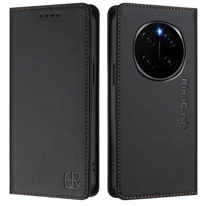 Honor Magic7 Pro Dual-Folded Magnetic Suction RFID Blocking PU Leather Wallet Phone Case with Card Slots, Cash Pocket, Kickstand, Full Protective Flip Cover