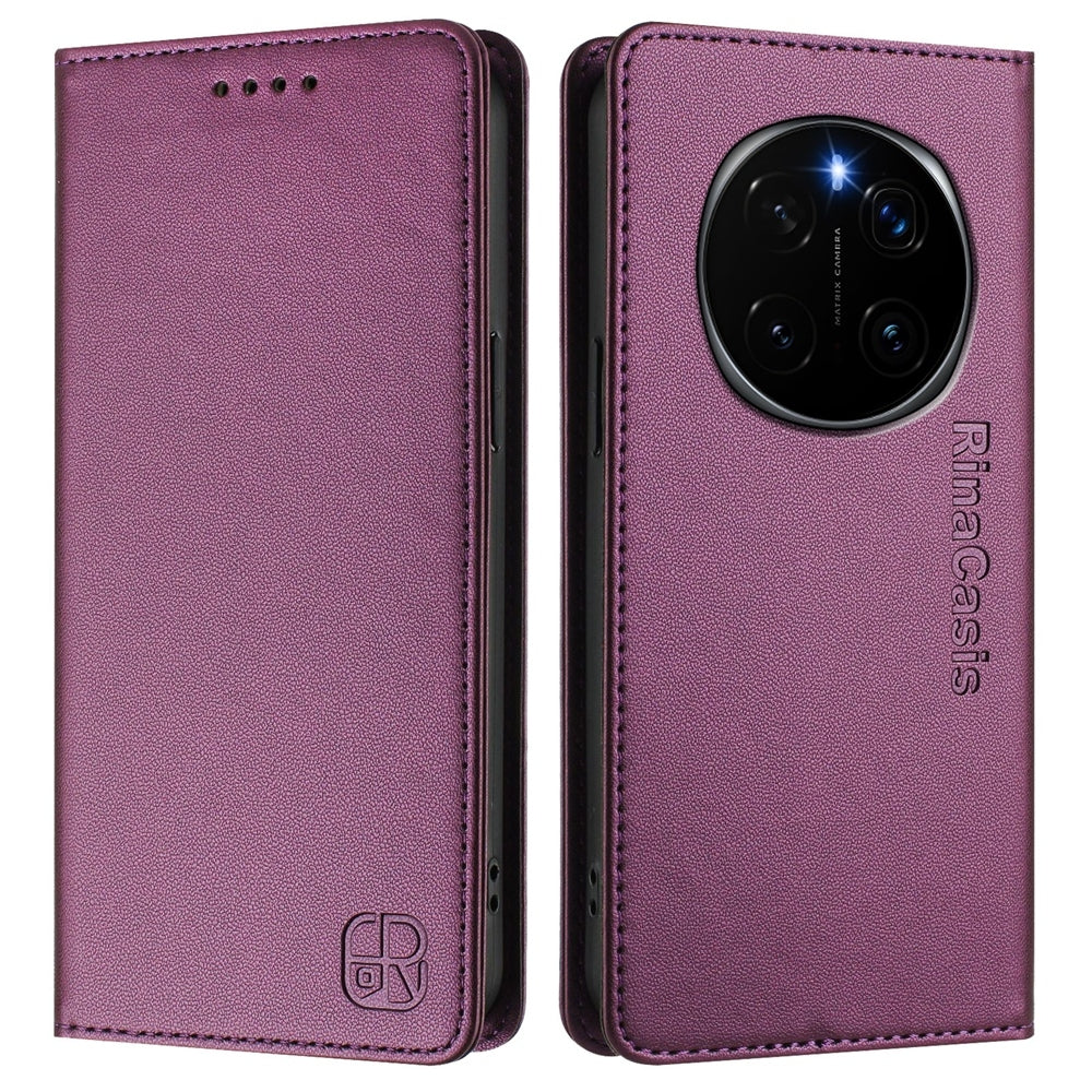 Honor Magic7 Pro Dual-Folded Magnetic Suction RFID Blocking PU Leather Wallet Phone Case with Card Slots, Cash Pocket, Kickstand, Full Protective Flip Cover