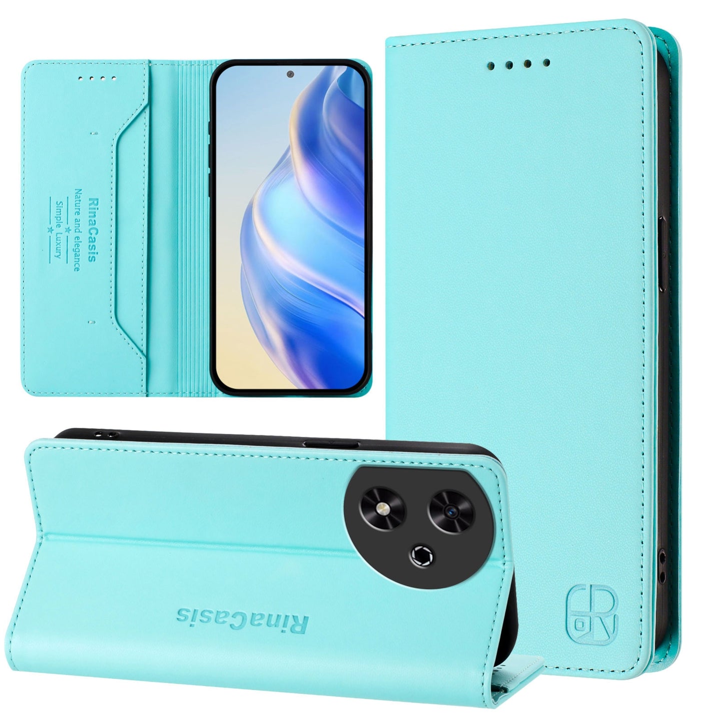Honor Play 50 Dual-Folded Magnetic Suction RFID Blocking PU Leather Wallet Phone Case with Card Slots, Cash Pocket, Kickstand, Full Protective Flip Cover