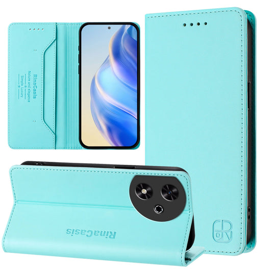 Honor Play 50 Dual-Folded Magnetic Suction RFID Blocking PU Leather Wallet Phone Case with Card Slots, Cash Pocket, Kickstand, Full Protective Flip Cover