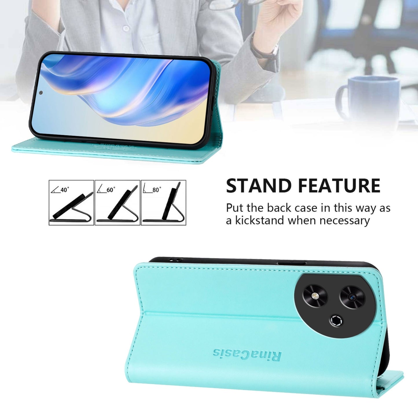Honor Play 50 Dual-Folded Magnetic Suction RFID Blocking PU Leather Wallet Phone Case with Card Slots, Cash Pocket, Kickstand, Full Protective Flip Cover