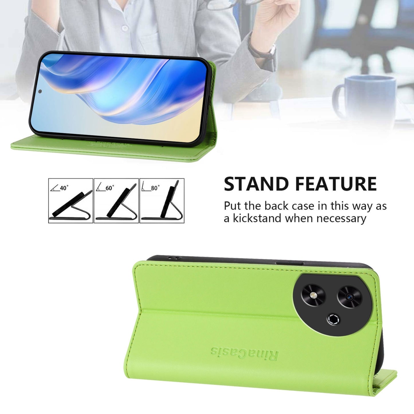 Honor Play 50 Dual-Folded Magnetic Suction RFID Blocking PU Leather Wallet Phone Case with Card Slots, Cash Pocket, Kickstand, Full Protective Flip Cover
