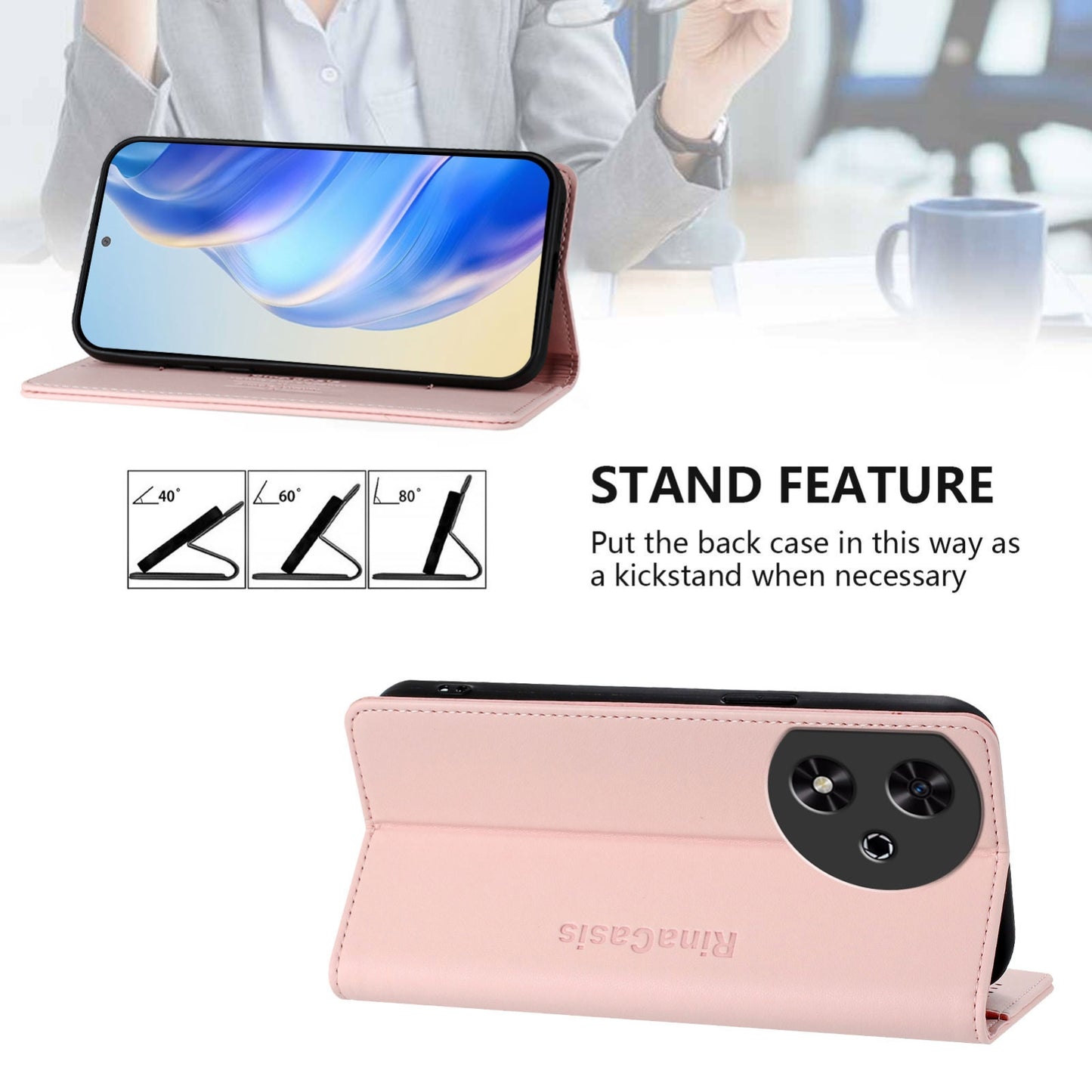 Honor Play 50 Dual-Folded Magnetic Suction RFID Blocking PU Leather Wallet Phone Case with Card Slots, Cash Pocket, Kickstand, Full Protective Flip Cover