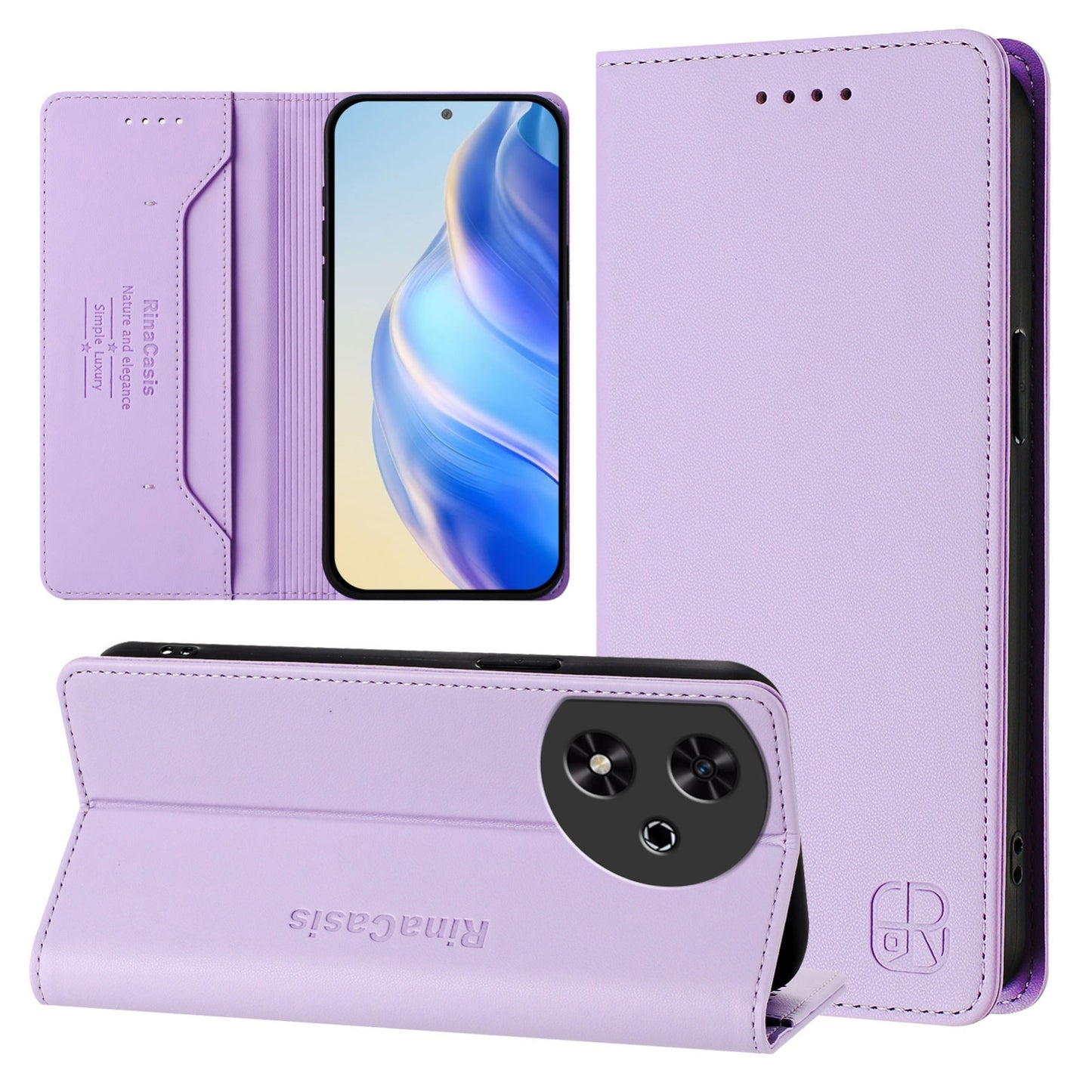 Honor Play 50 Dual-Folded Magnetic Suction RFID Blocking PU Leather Wallet Phone Case with Card Slots, Cash Pocket, Kickstand, Full Protective Flip Cover