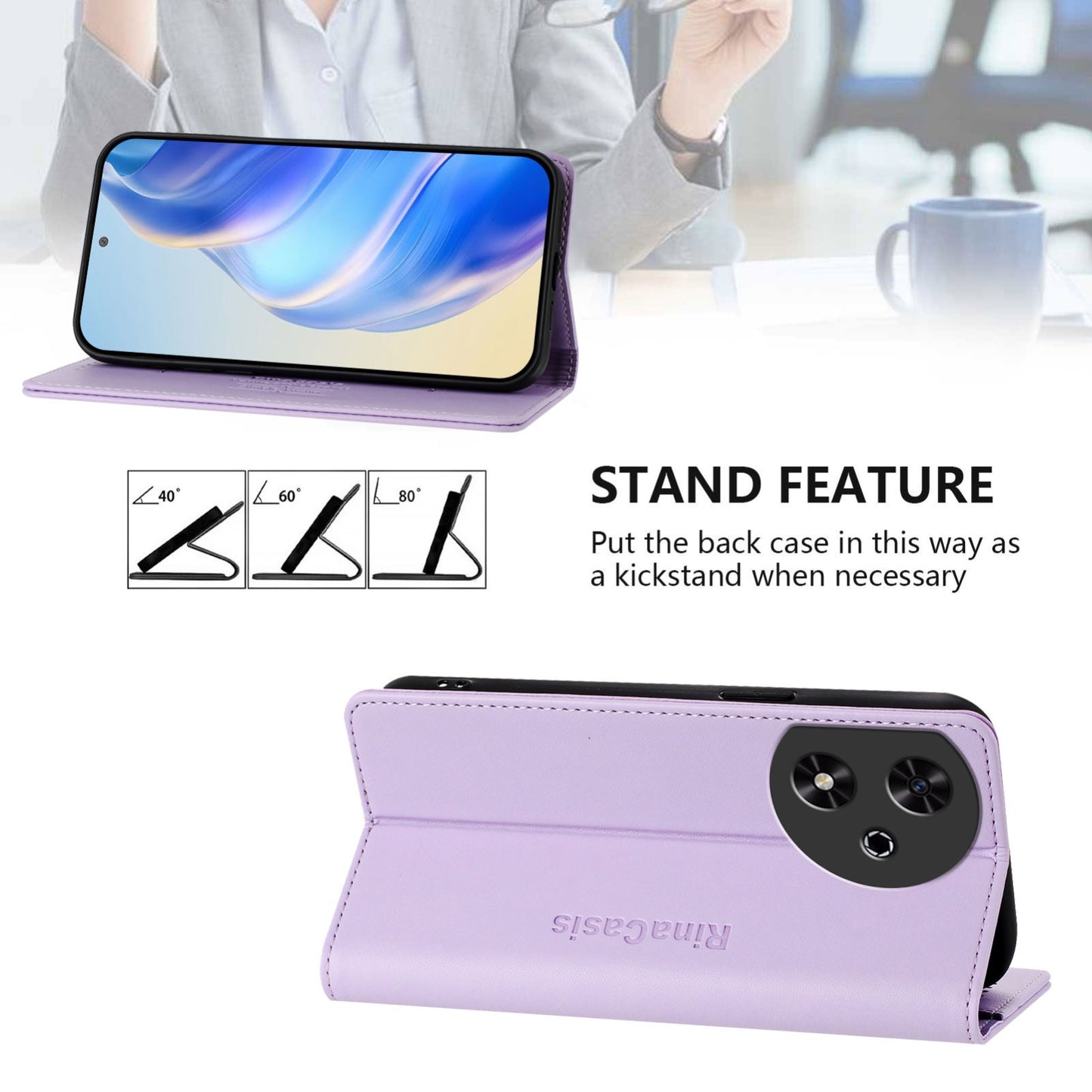 Honor Play 50 Dual-Folded Magnetic Suction RFID Blocking PU Leather Wallet Phone Case with Card Slots, Cash Pocket, Kickstand, Full Protective Flip Cover