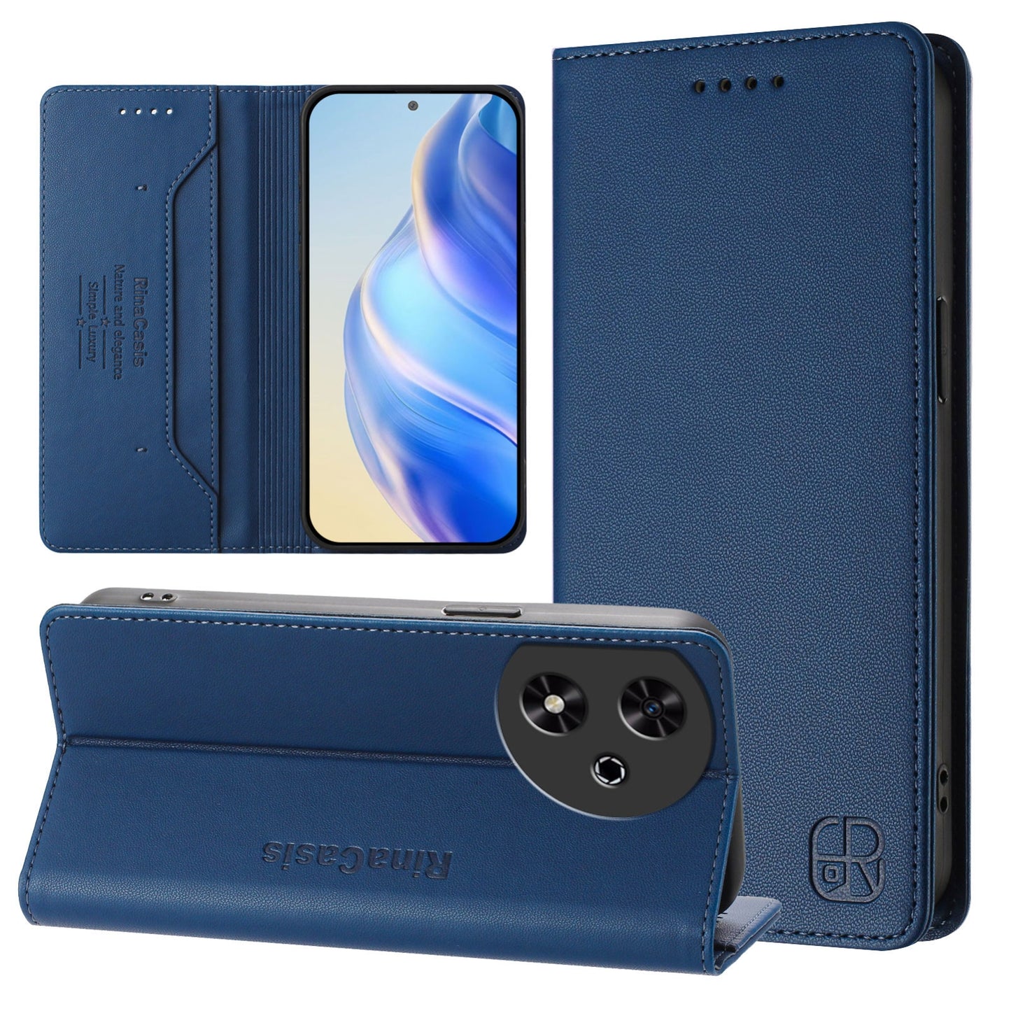 Honor Play 50 Dual-Folded Magnetic Suction RFID Blocking PU Leather Wallet Phone Case with Card Slots, Cash Pocket, Kickstand, Full Protective Flip Cover