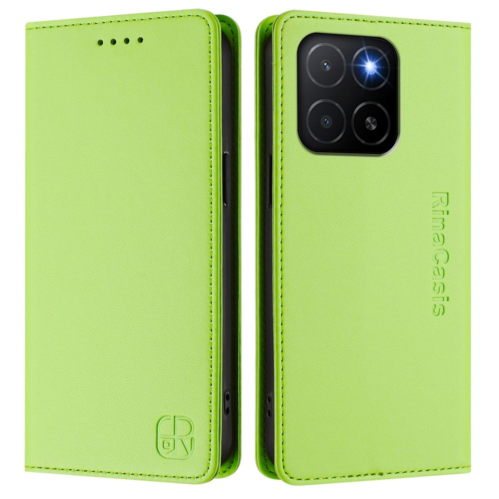 Honor X5b Dual-Folded Magnetic Suction RFID Blocking PU Leather Wallet Phone Case with Card Slots, Cash Pocket, Kickstand, Full Protective Flip Cover