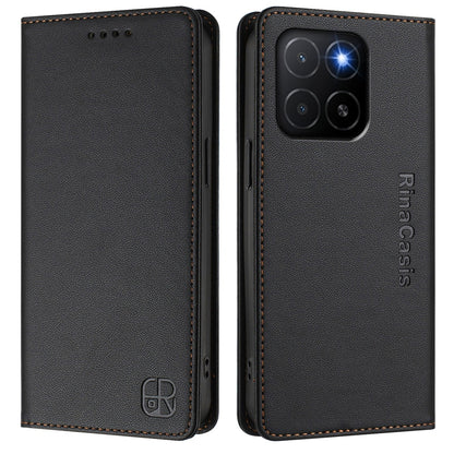 Honor X5b Dual-Folded Magnetic Suction RFID Blocking PU Leather Wallet Phone Case with Card Slots, Cash Pocket, Kickstand, Full Protective Flip Cover