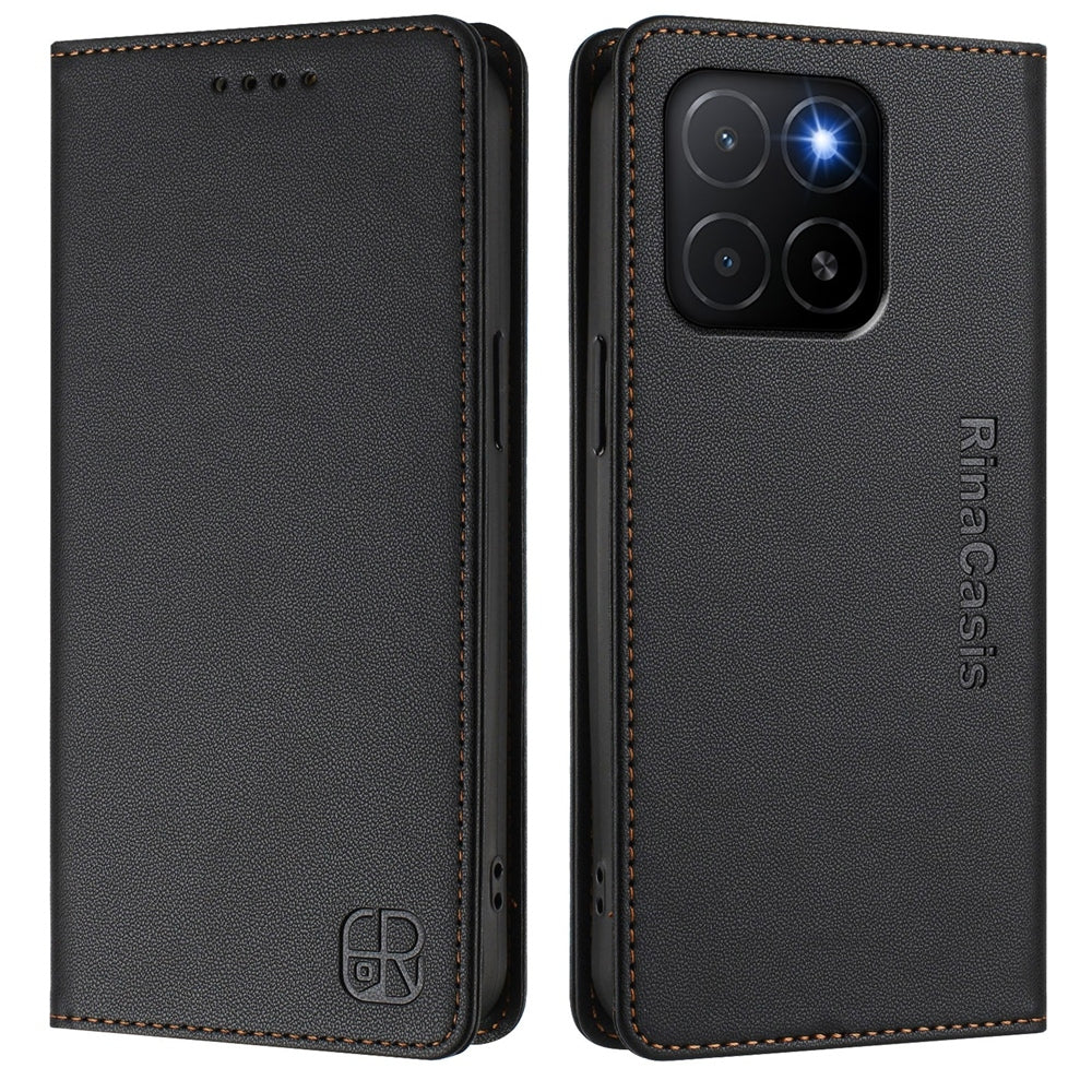 Honor X5b Plus Dual-Folded Magnetic Suction RFID Blocking PU Leather Wallet Phone Case with Card Slots, Cash Pocket, Kickstand, Full Protective Flip Cover