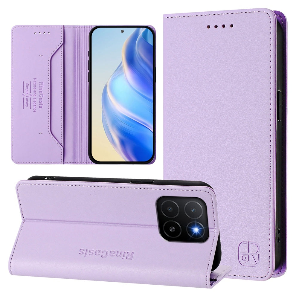 Honor X5b Dual-Folded Magnetic Suction RFID Blocking PU Leather Wallet Phone Case with Card Slots, Cash Pocket, Kickstand, Full Protective Flip Cover